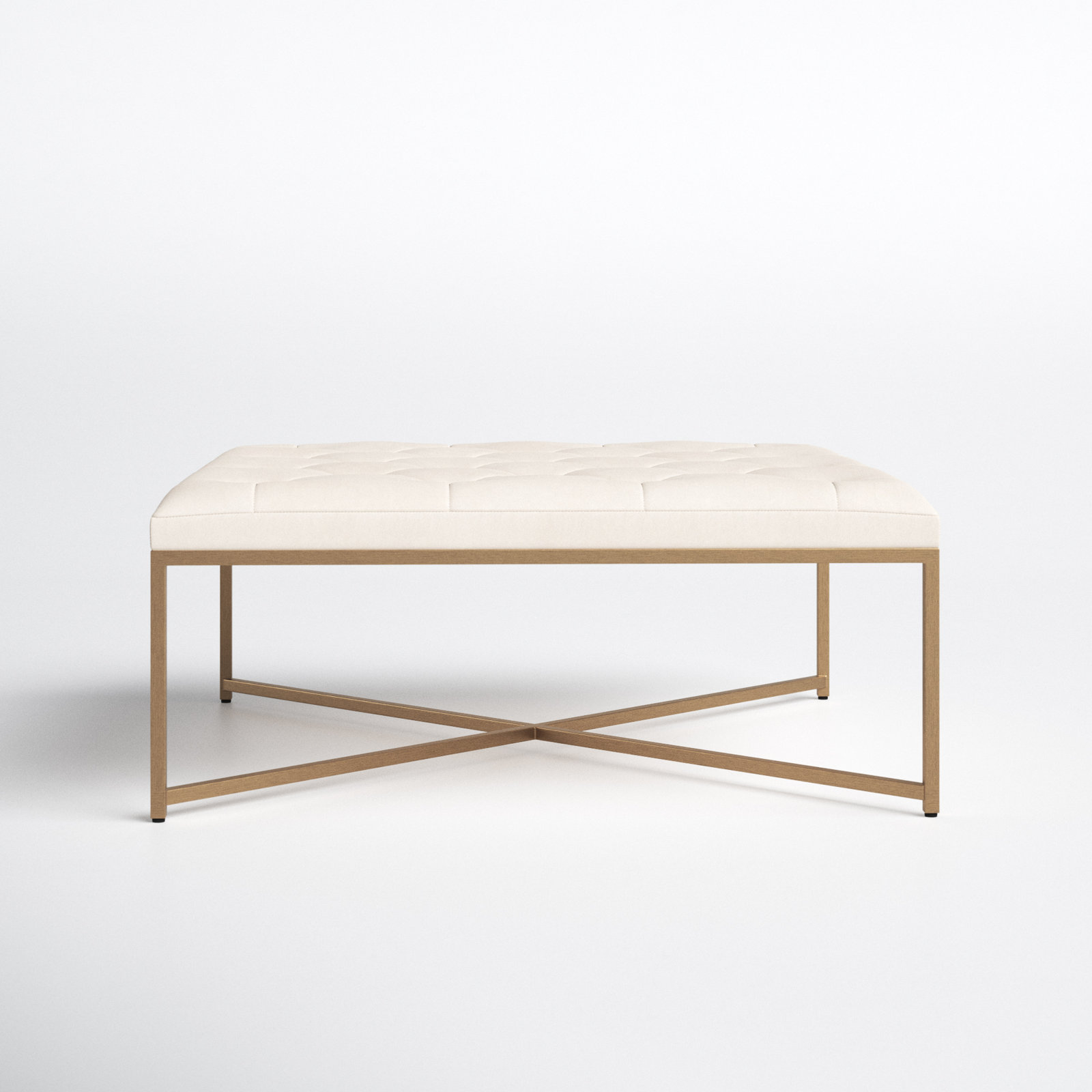 Osa Leather Ottoman, Vanilla Genuine Leather