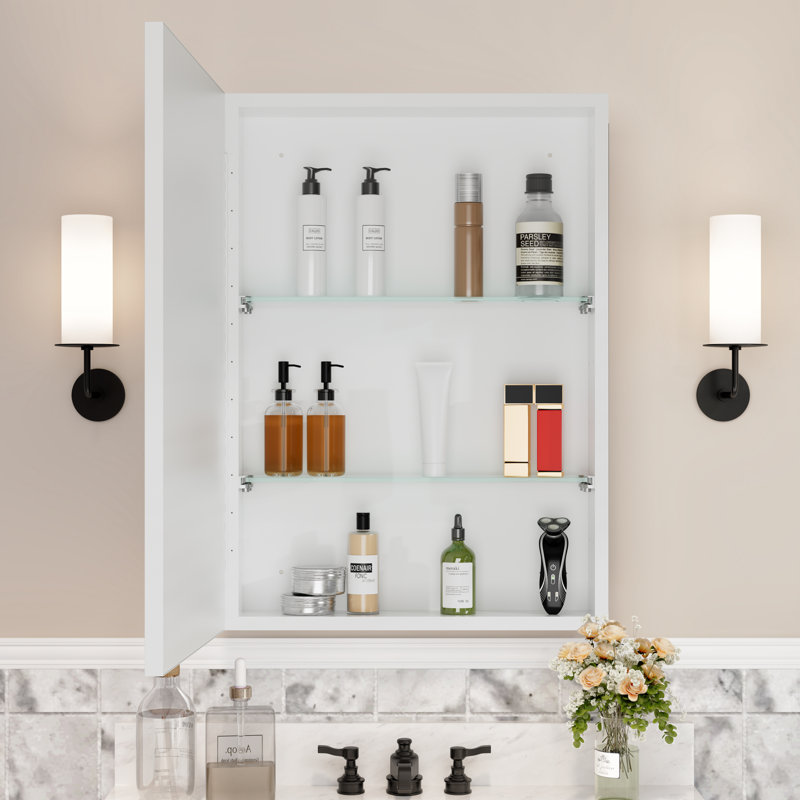 Armoire à pharmacie encastrée / à fixation en surface avec miroir en fer et l 24 po x H 30 po Elise, Blanc