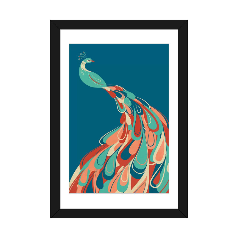 «Peacock», impression sur toile, Papier d'art encadré noir, Blanc, H 24 po x l 16 po x P 1 po