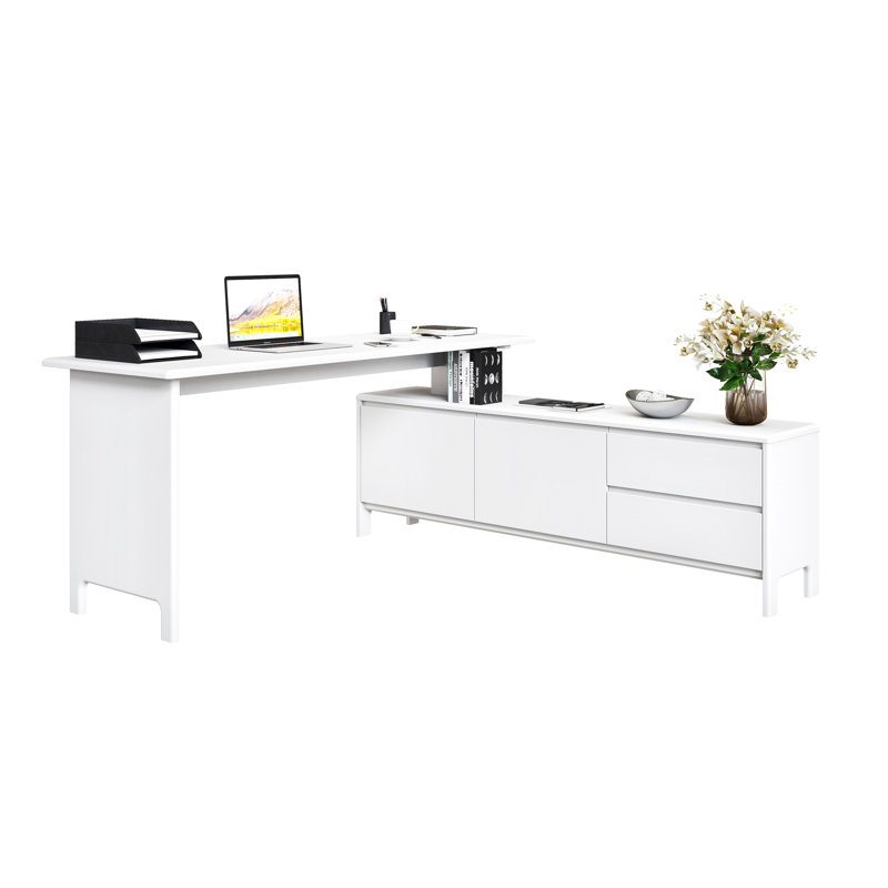 Cecile Solid Wood Writing Desk, White, White