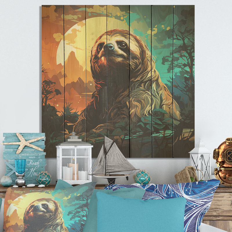 The Serenity Of Sloth At Sunset III - paresseux sur bois, H 30 po x l 30 po
