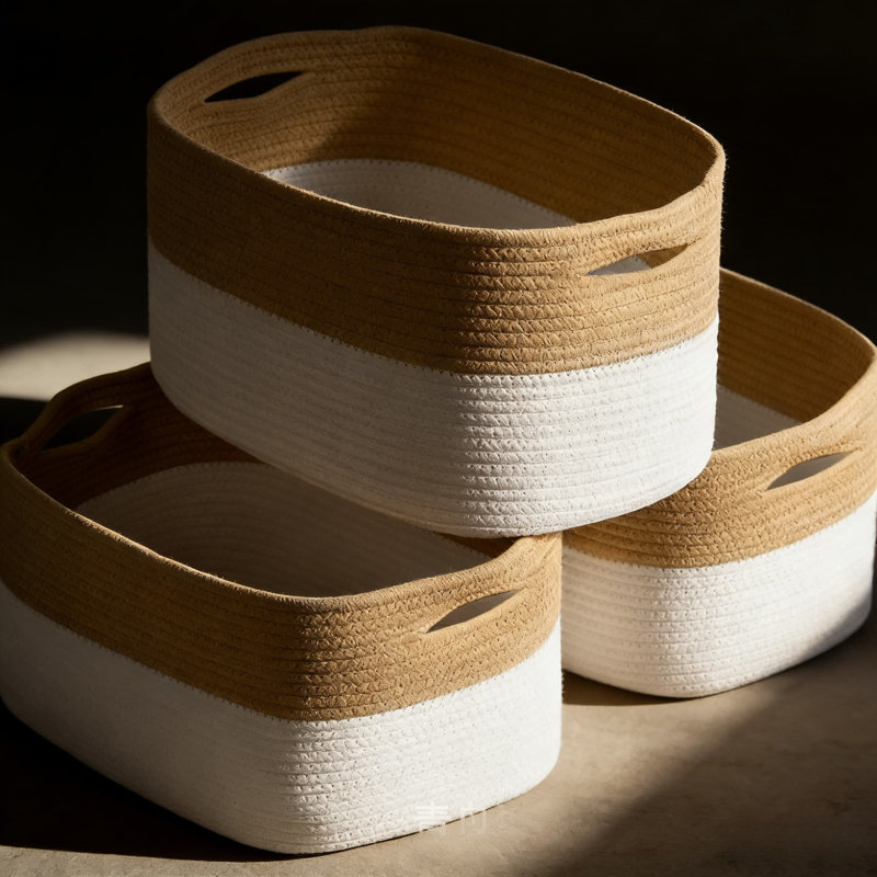  Square Cotton Rope Woven Storage Basket 3-pack - Collapsible Toy & Household Clutter Organizer Bins