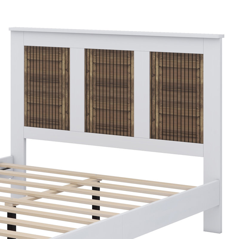 Lit plateforme avec table de chevet et commode avec rangement, Blanc