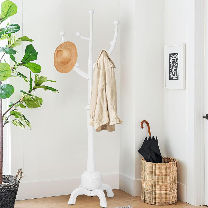 Portemanteau autoportant en bois massif avec 8 crochets Bekrvio, Blanc