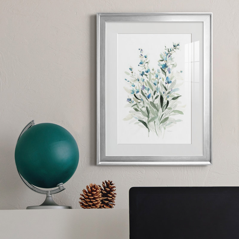 Delicate Blue Botanical I - peinture encadrée, H 18,5 po x l 24,5 po x P 1,5 po, Argent