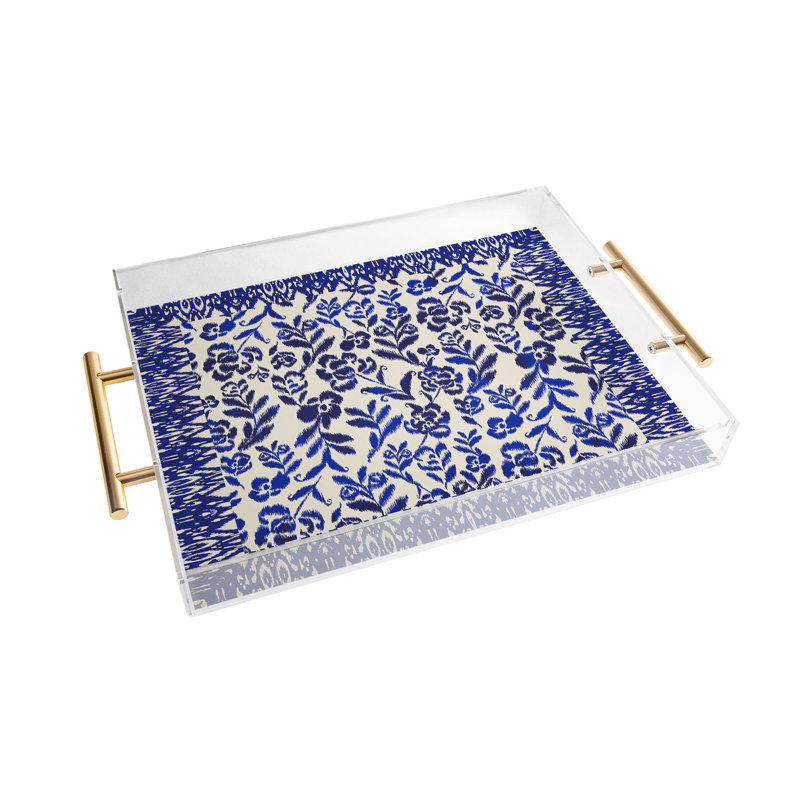 Plateau en acrylique Cassidy Rae Marietta, Blanc / Bleu marine, Floral