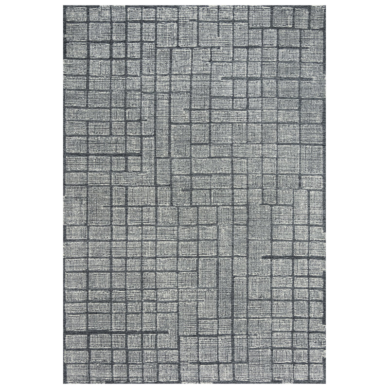Tapis gris anthracite en laine touffeté à la main Kadeisha, Rectangle 7 pi 9 po x 9 pi 9 po