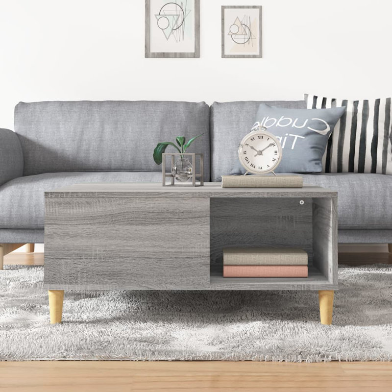Shields Four Leg Coffee Table with Storage, Grey Sonoma