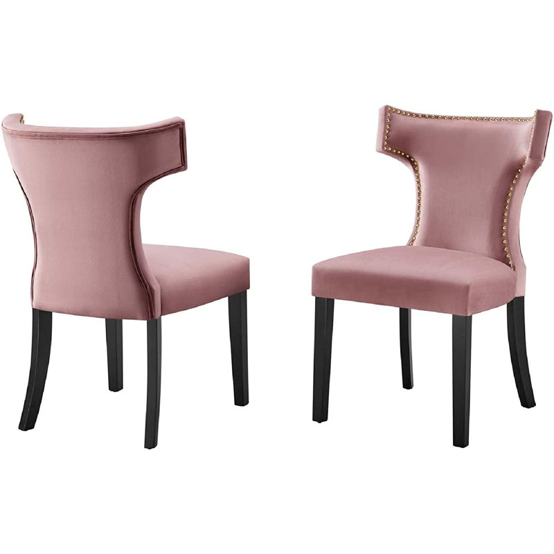 Modway Curve Performance Velvet Dining Chairs, Dusty Rose