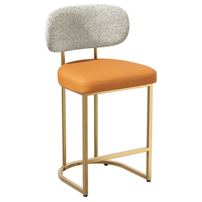 Ensemble de 1 tabourets de bar à hauteur de comptoir, tabourets de bar à dossier arrondi et structure en métal doré, tabourets modernes pour îlot de cuisine avec repose-pieds pour la salle à manger, bar pour le déjeuner, orange
