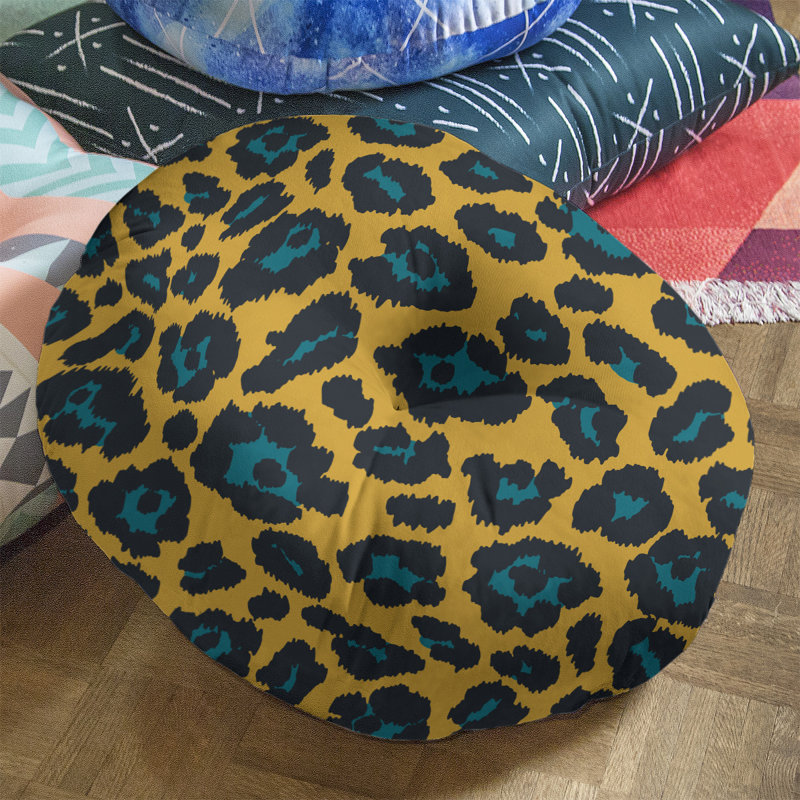 Housse et insert de coussin touffeté rond, H 26 po x l 26 po x P 4 po, Or / noir / bleu