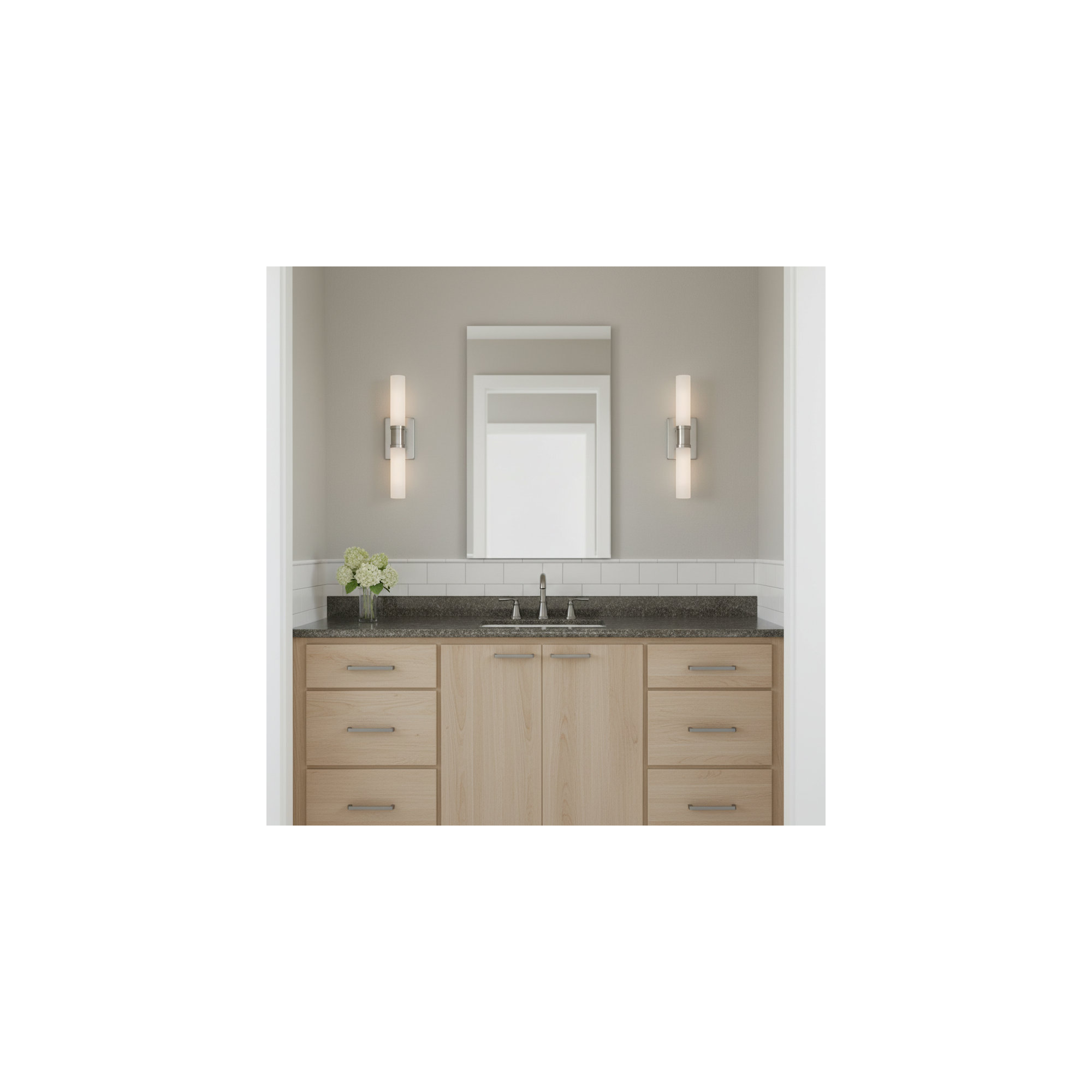 Evelien 2 Light Frosted Dimmable Vanity Light, 20" H x 5" W x 3.63" D, Brushed Nickel, 60 W