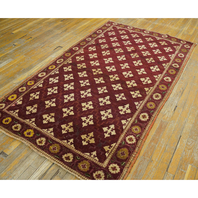 Deep Burgundy Wine Red Color Antique 4 Pointed Star Indian Small Wool Agra Rug