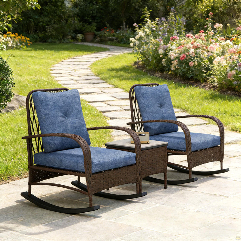 Bistro Set,Balcony Furniture Set,3 Piece Wicker Patio Furniture Set, Brown