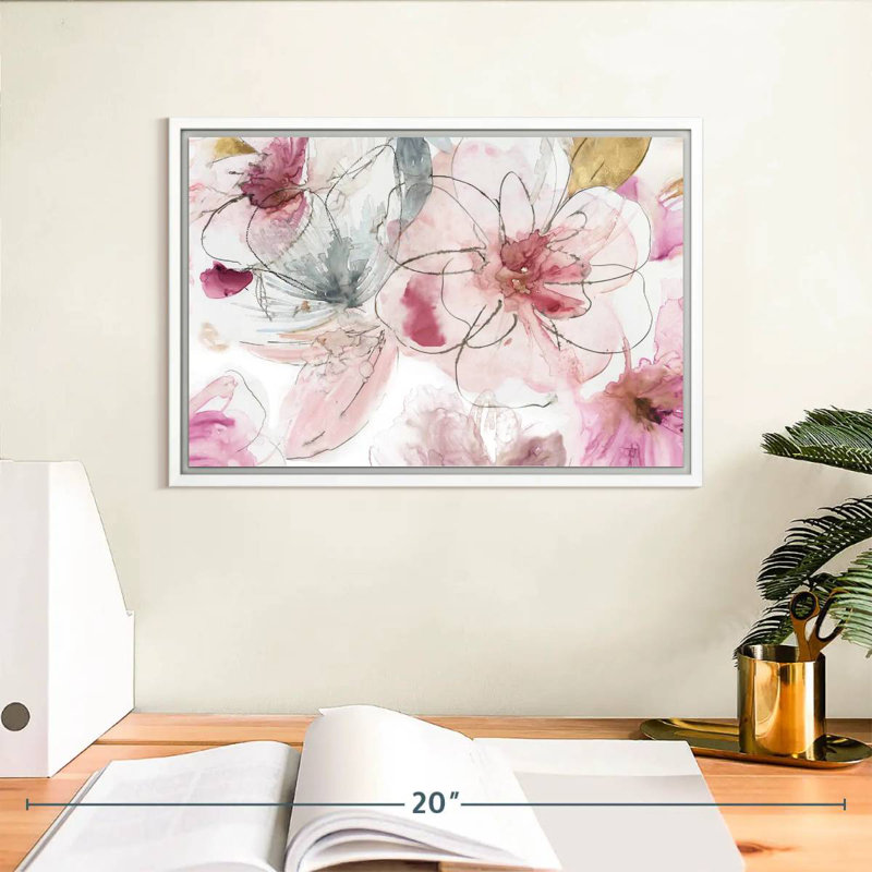 Joli floral en rose I, Cadre flottant blanc, 13 po x 9 po