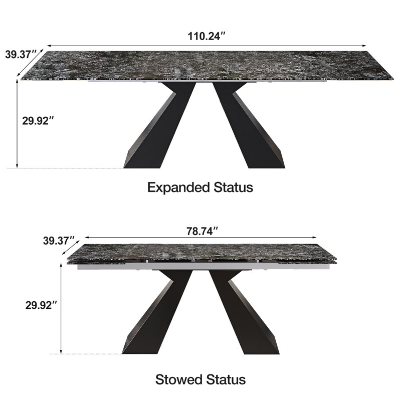 110.24'' Extendable Dining Table Set With Faux Marble Sintered Stone Top & 8 Boucle Fabric Upholstered Dining Chairs
