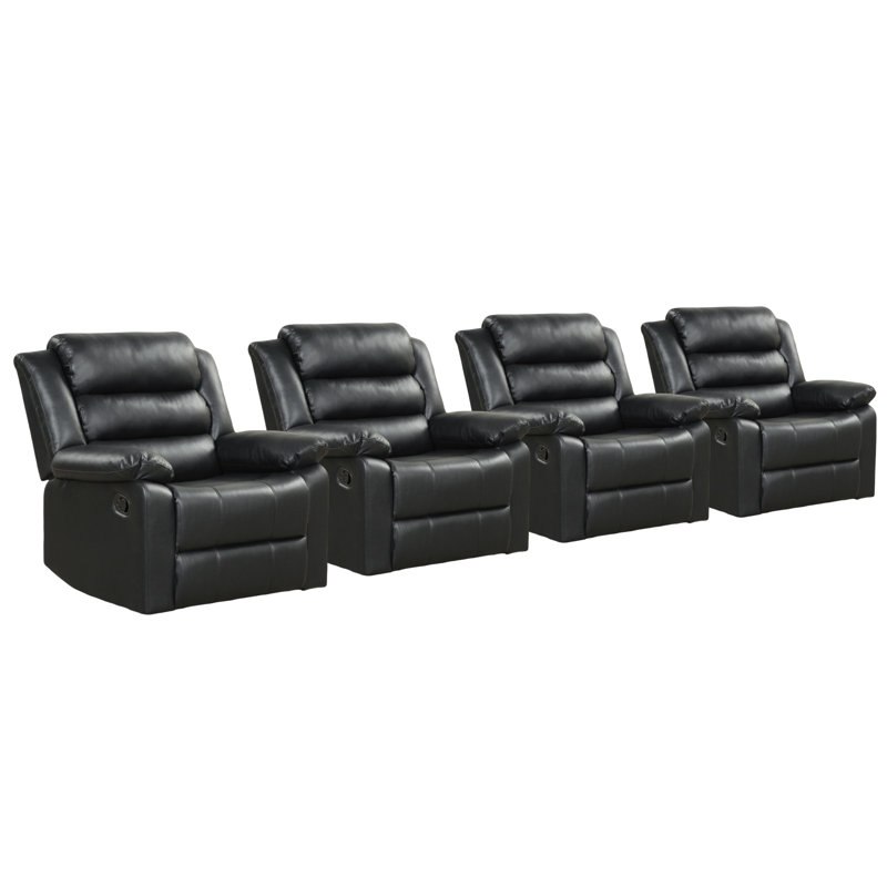 36.6'' Wide Modern Super Soft Faux Leather Manual Recliner With Padded Armrests(Set Of 4), Black
