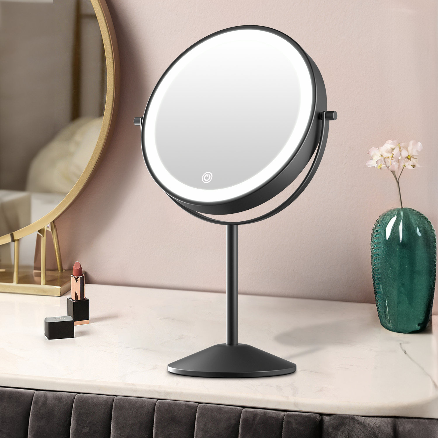 Orren Ellis Malsky LED Lighted 1X/10X Magnifying Round Vanity Makeup