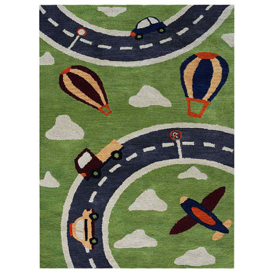 Beybut Hand Tufted Wool Eco-Friendly Area Rugs - 4' x 6', Rectangle, Green Color, Kids Nursery Classroom Design, High Pile Thick Handmade Anti Skid Area Rugs for Living Room, Bed Room