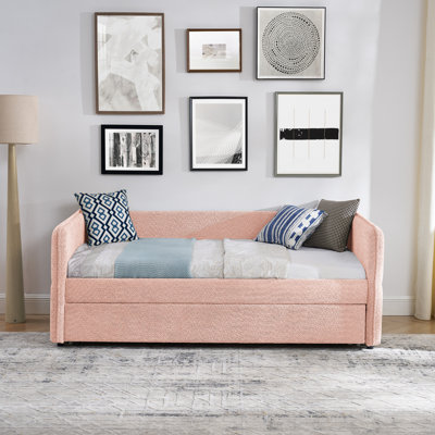 Boucle Fabric Daybed with Twin Size Pop-up Trundle