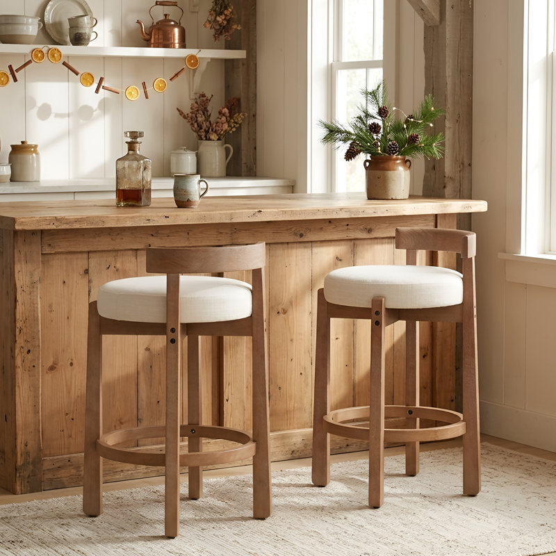 Tabourets de bar de 26,5 po Clayt, Siège beige / structure brune, 2