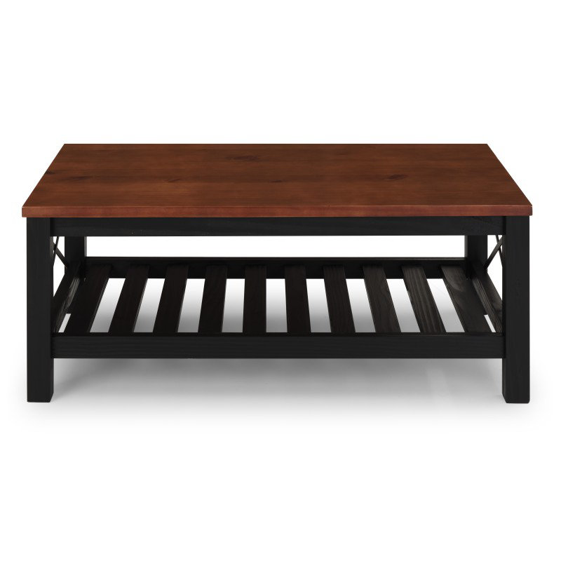 Solid Wood Coffee Table with Storage, Black