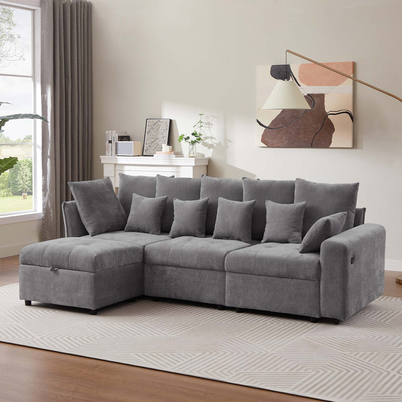 Canapé modulaire rembourré 4 pièces Euphemiah, Gris chenille