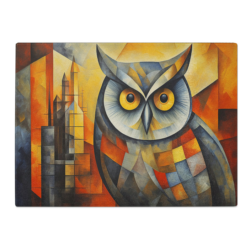 Owl Cubism  Glass Chopping Board