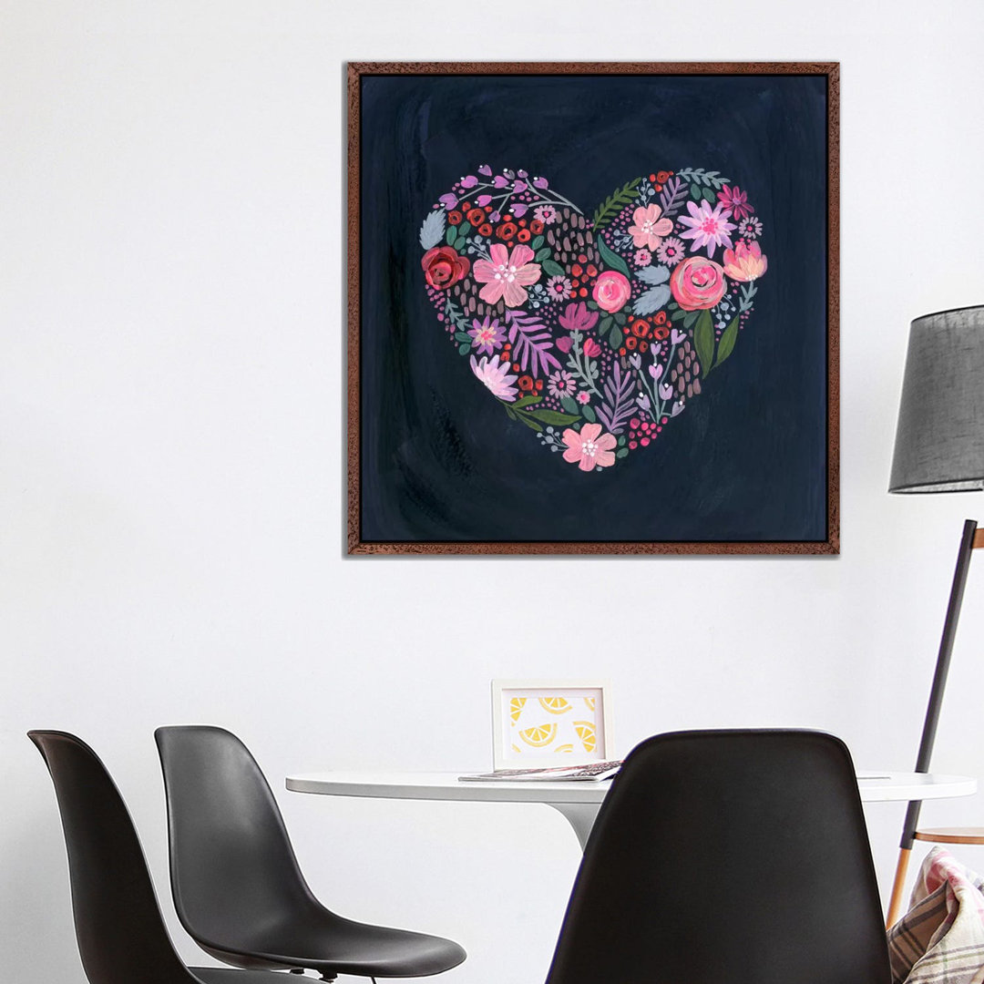 Floral Heart On Navy by Stephanie Corfee - Gallery-Wrapped Canvas Giclée on Canvas