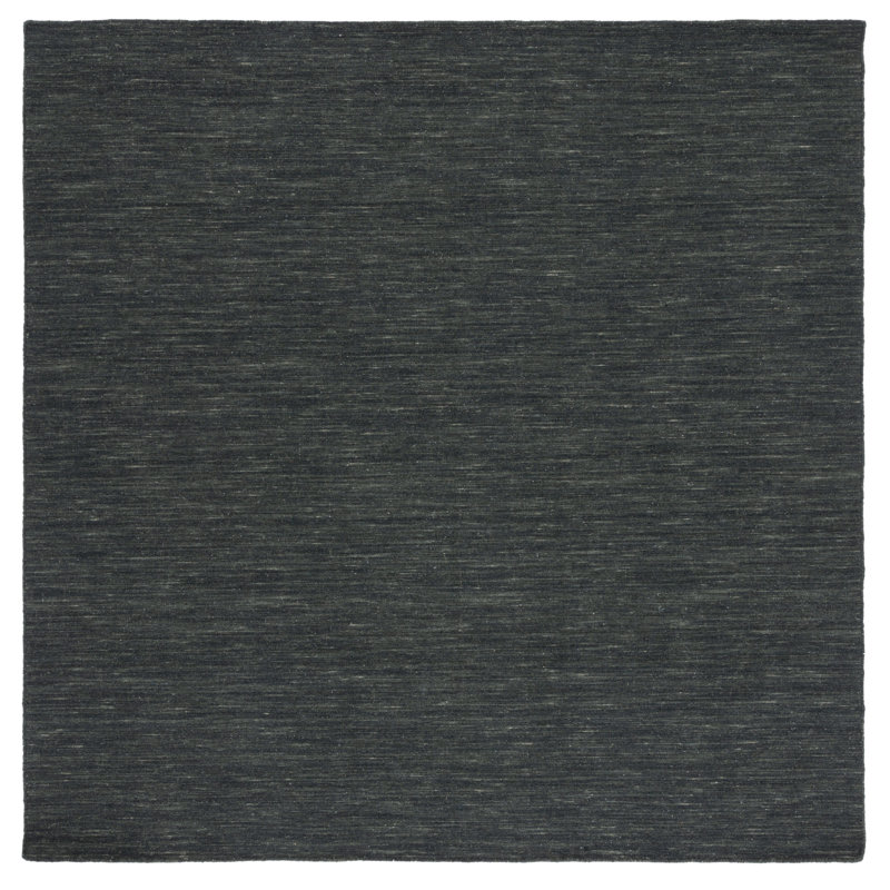 Kilim Hand Loomed Wool/Cotton Rug in Charcoal/Gray, Square 6'