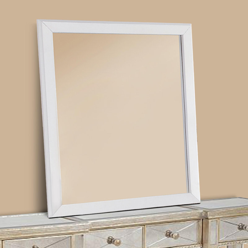 Hando Wood Wall Mirror, 36" H x 32" W, White
