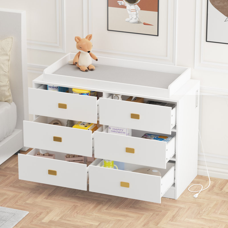 Commode pour bébé 6 tiroirs avec plateau à langer et ensemble anti-basculement, Blanc
