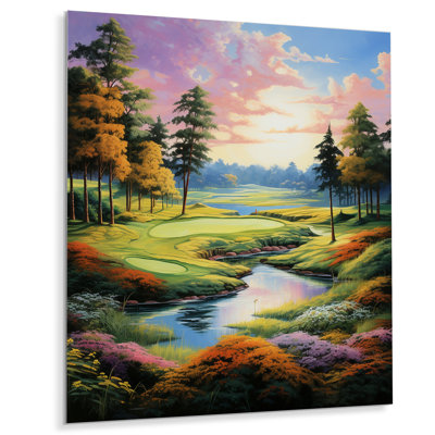 Art mural en métal Golf, décor de terrain de sport vert - Golf enchanté de verts