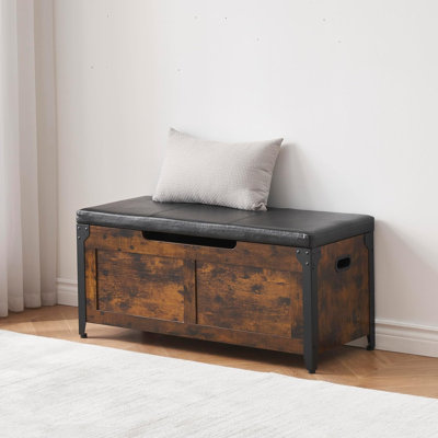 Banque de siège avec support, 100 cm Spielzeugkiste avec Deckel & Sicherheitsscharnier, Wäschetruhe avec Sitz 136KG Belastbar, Truhen Aufbewahrungstruhe für Kinderzimmer, Schlafzimmer - Rétro