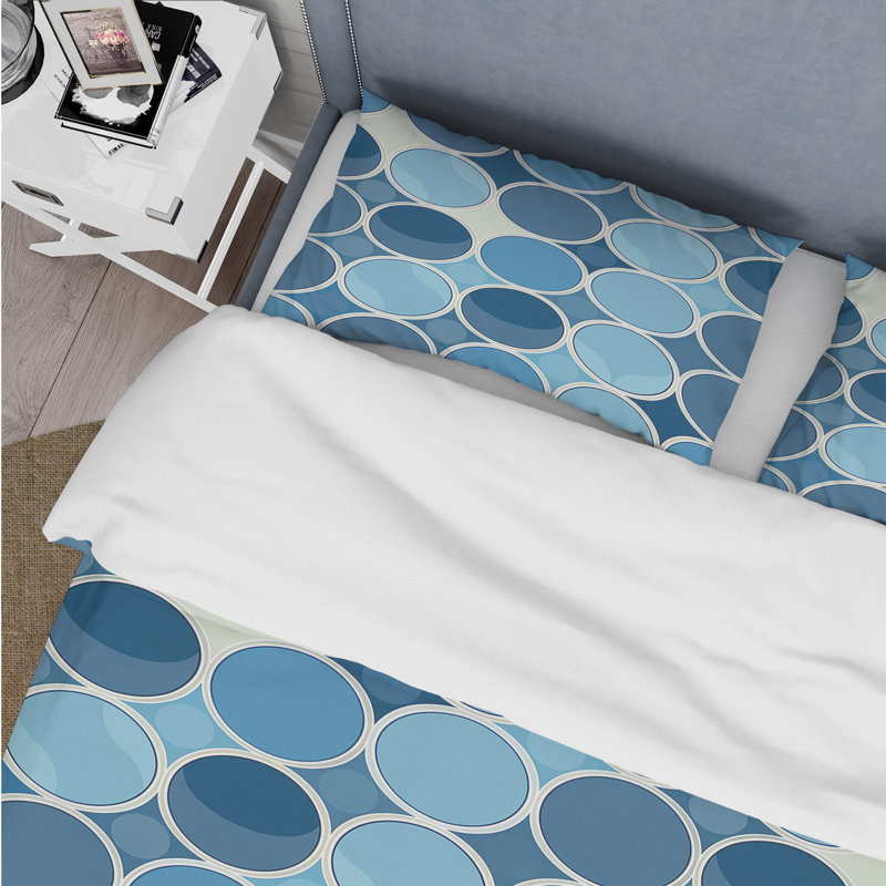 Ensemble de housse de couette bleu beige Midcentury Circles III - Midcentury