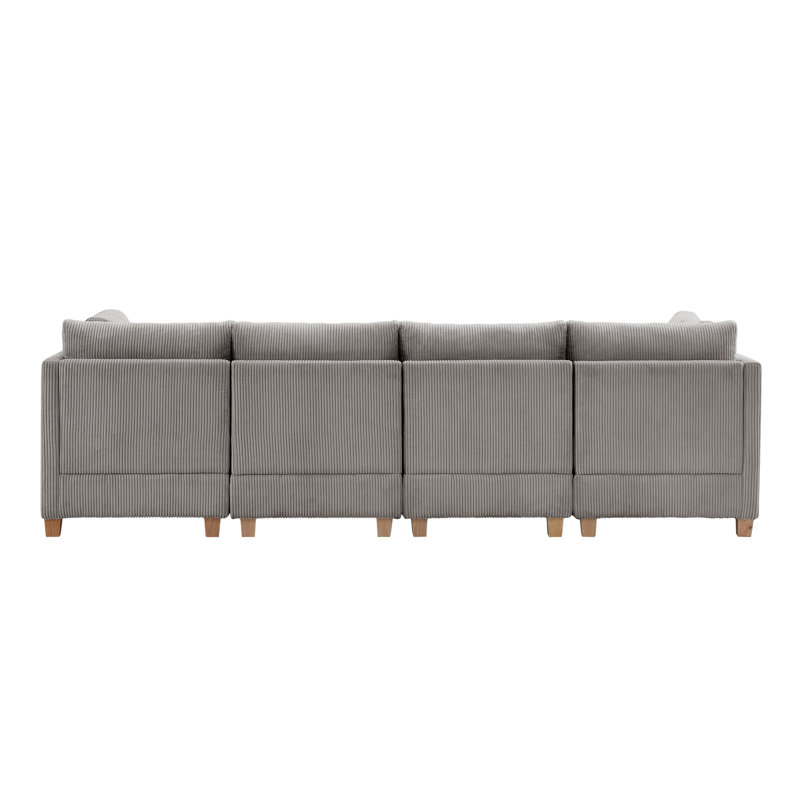 Canapé modulaire rembourré en velours côtelé, Velours côtelé gris pâle