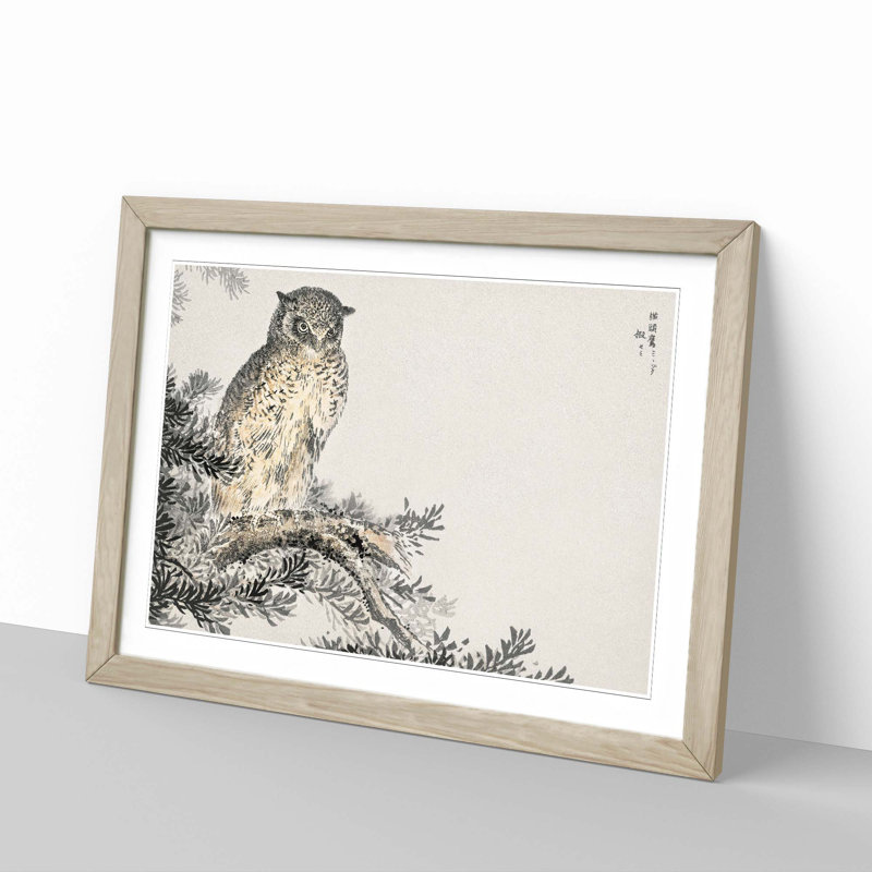Japanese Scops Owl by Numata Kashu - Picture Frame Painting Print, 27cm H x 36cm W x 2cm D, Oak Framed