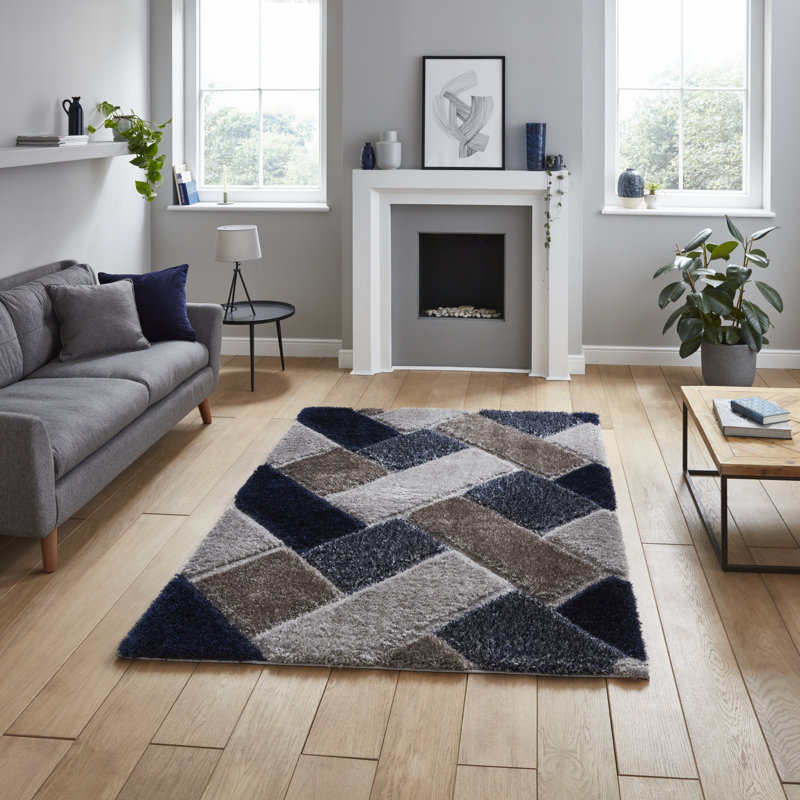 Machine Woven Grey/Blue/Brown Rug, Rectangle 120 x 170cm