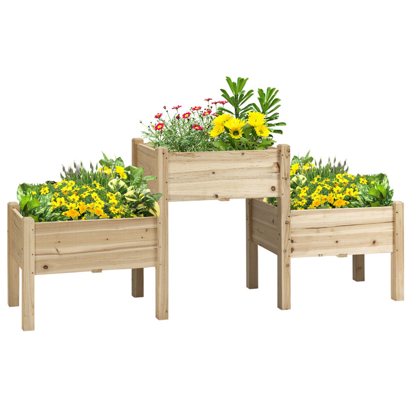 Raised Garden Bed with 3 Planter Box, Natural
