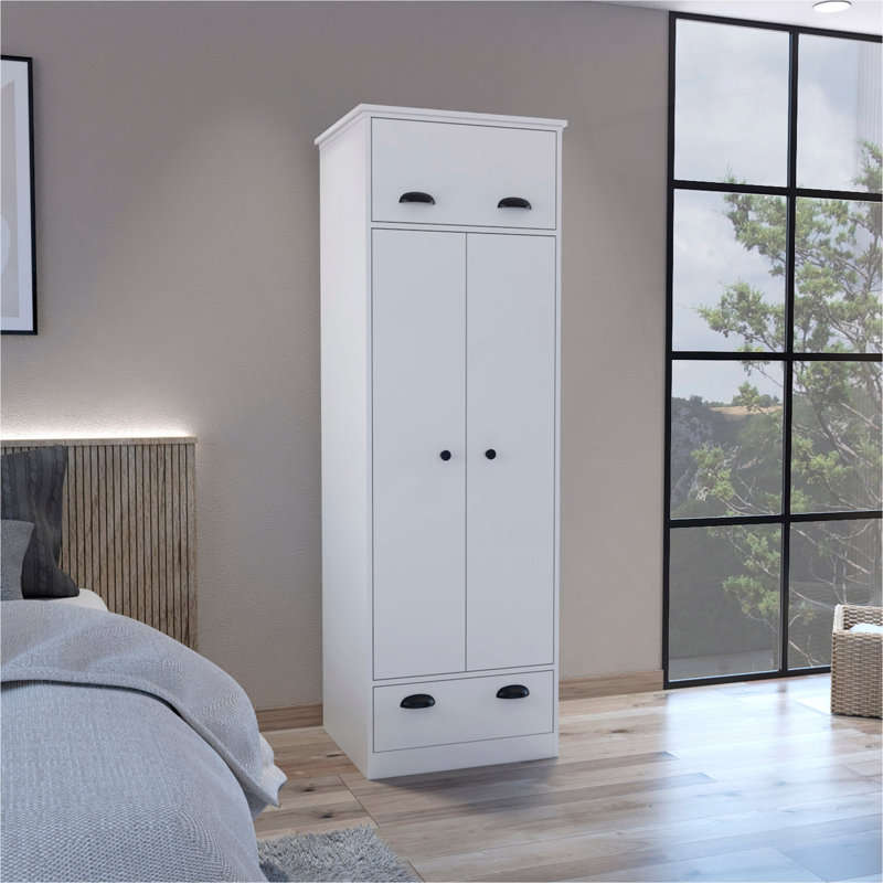 Armoire Falkland avec 1 tiroir et 1 tiroir à charnière avec poignées, Blanc