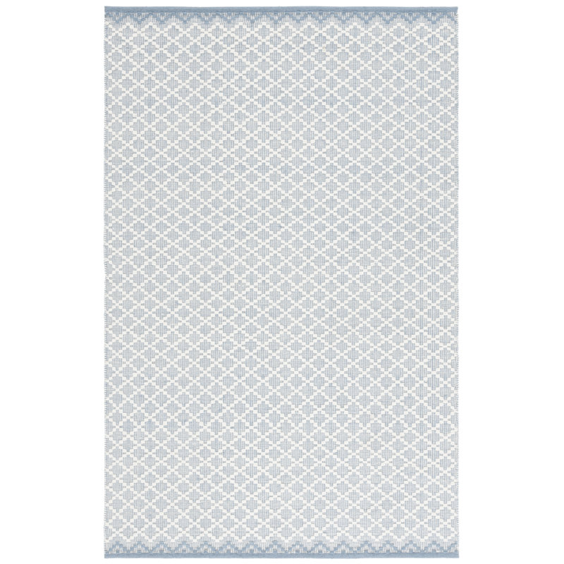 Dejon Hand Woven Wool/Cotton Geometric Rug in Blue/Ivory, Rectangle 3' x 5'