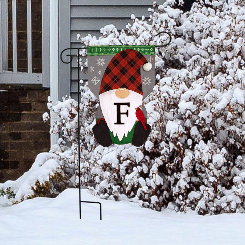 Winter Gnome Burlap Monogram Letter F Garden Flag