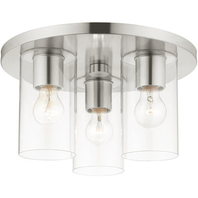 Plafonnier encastré 3 lumières avec abat-jour en verre transparent