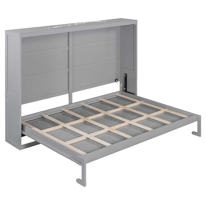 Queen Size Murphy Bed Wall Bed Modern Design With LED Lights, Gray