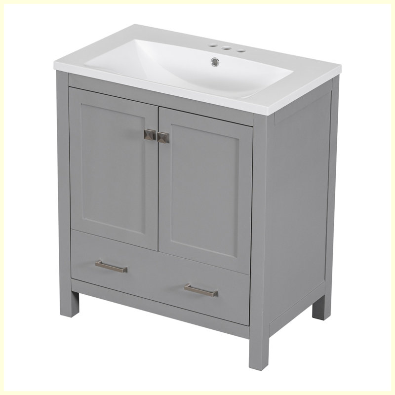 Meuble-lavabo moderne avec lavabo simple et tiroir, Gris