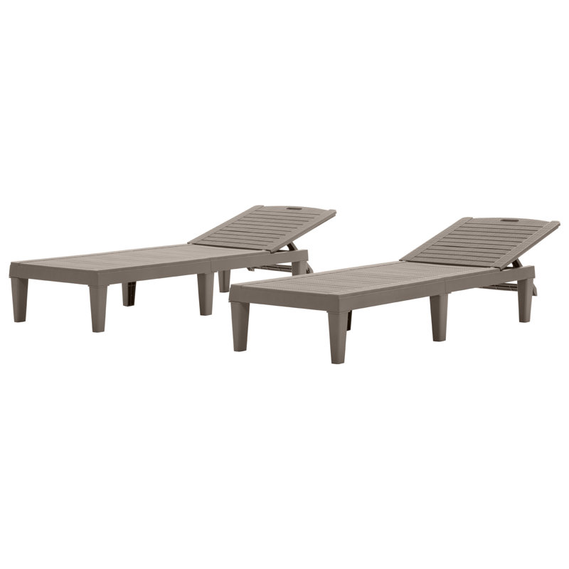 Chaise longue 2 pièces avec dossier réglable, Marron clair