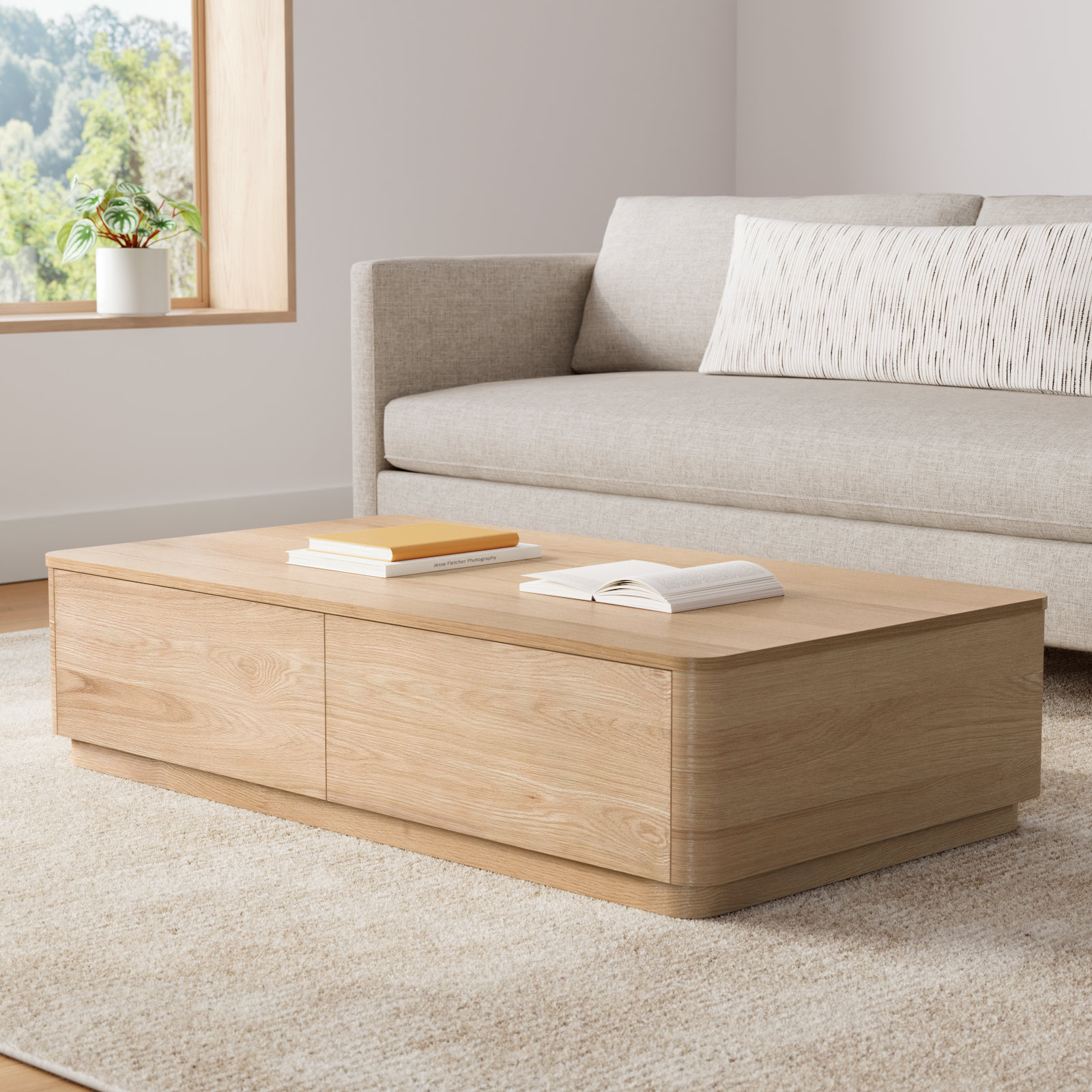 Mille 55" Coffee Table with Storage, Oak