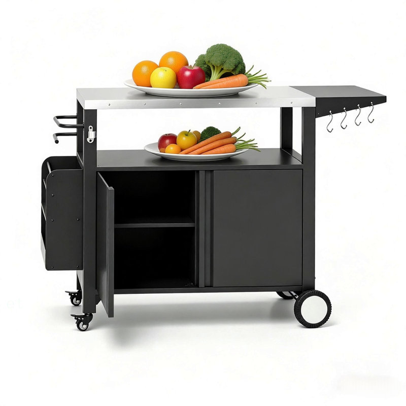 Îlot de cuisine pratique, table de chariot de gril mobile, table de four, chariot de bar polyvalent