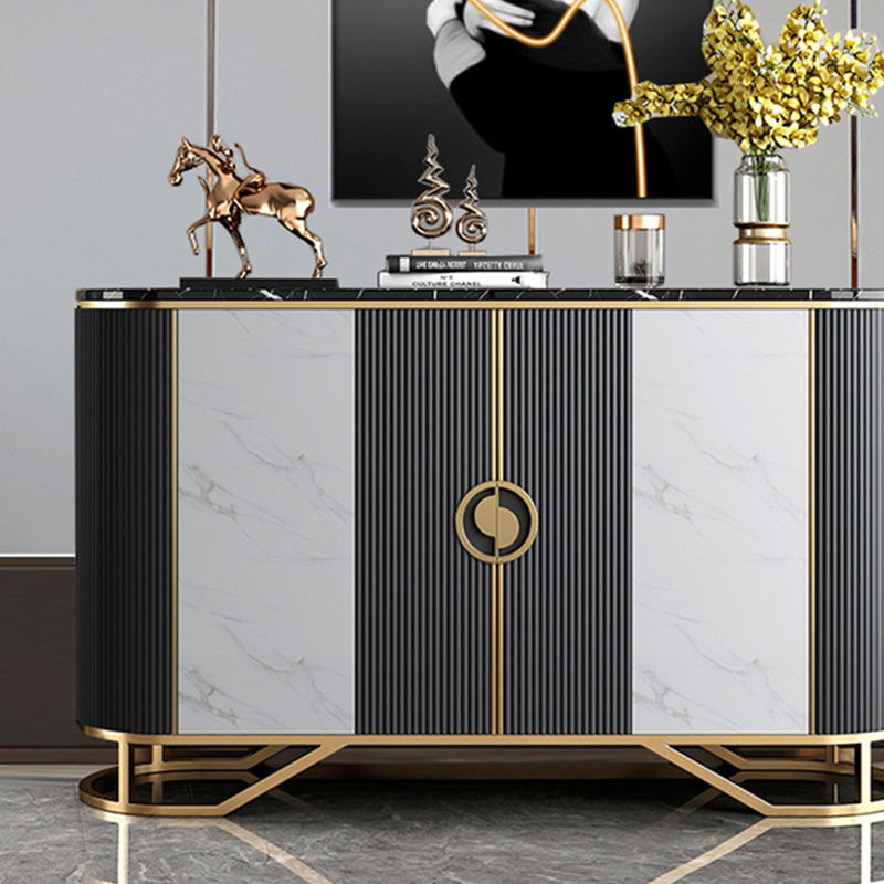 Armoire d'entrée en marbre de style luxueux, H 35,43 po x l 62,99 po x P 15,75 po, Noir/gris