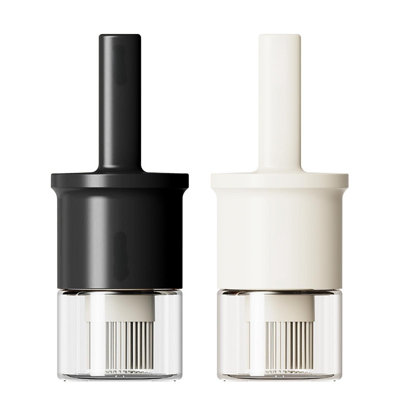 2 pièces Distributeur d'huile 300 ml / 10 oz avec brosse - Distributeur d'huile en verre pour la cuisine avec brosse résistante à la chaleur en silicone - Brosse de cuisson pour l'huile et la sauce, barbecue et friture - noir et blanc